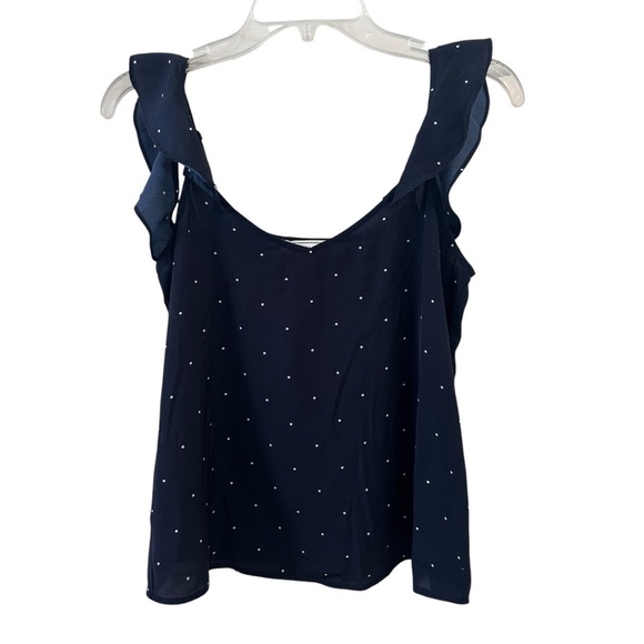 Abercrombie & Fitch Tank Top Womens XS Off Shoulder Polka Dot Navy Satin Ruffle - Picture 1 of 8